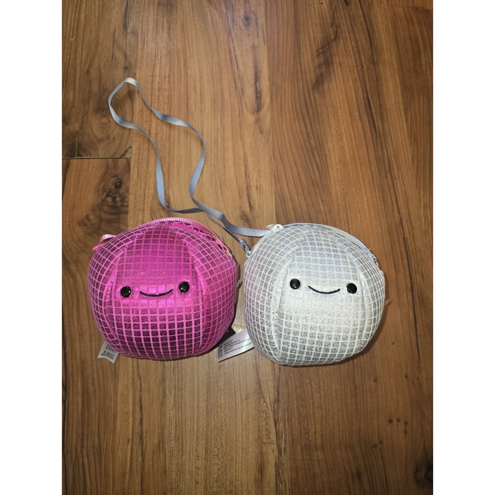 2 FAO Schwarz Cliqs Plush Disco Ball Purse Set Pink Silver Sparkly Handbag NWT